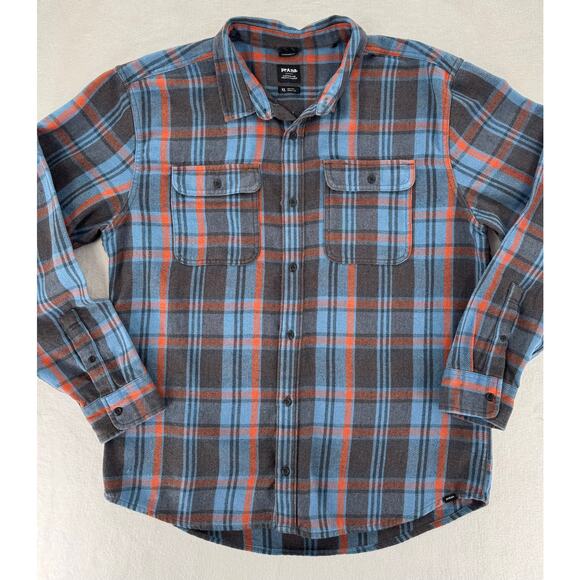 PrAna Mens Westbrook Heavyweight Flannel Shirt Gray Blue Button up Plaid XL - Picture 4 of 7